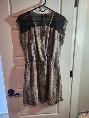 Surplice Mini Dress in Neutral Snake Print